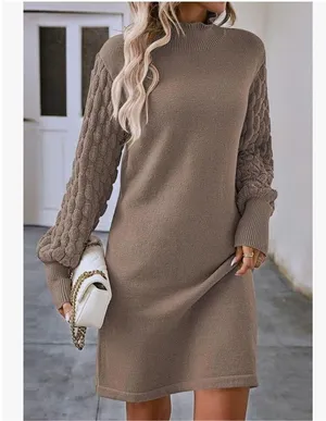 NEW Long Sleeve Sweater Dress Knit Mini Pullover Dress L thumbnail 2