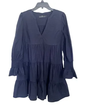 Pomander Place Tuckernuck Navy Crepe Kenzo Tiered Mini Dress XL Minimal Cottage thumbnail 1