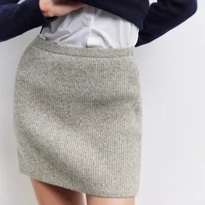Zara Mini Skirt Womens M Gray Wool Knit Ribbed Cozy Preppy Scandinavian Capsule thumbnail 2