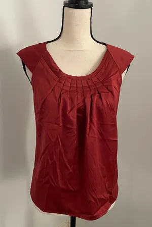 The Limited Satin Pleated Blouse‎ size Small Rust Red Cap Sleeve Business Casual thumbnail 1