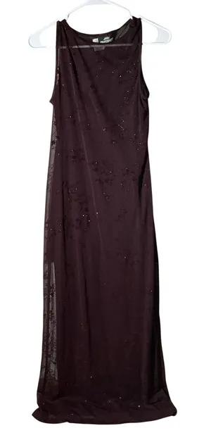 Jodi Kristopher Vintage Dark Romance Mesh Gown Women M Glitter Floral Maxi Dress thumbnail 1