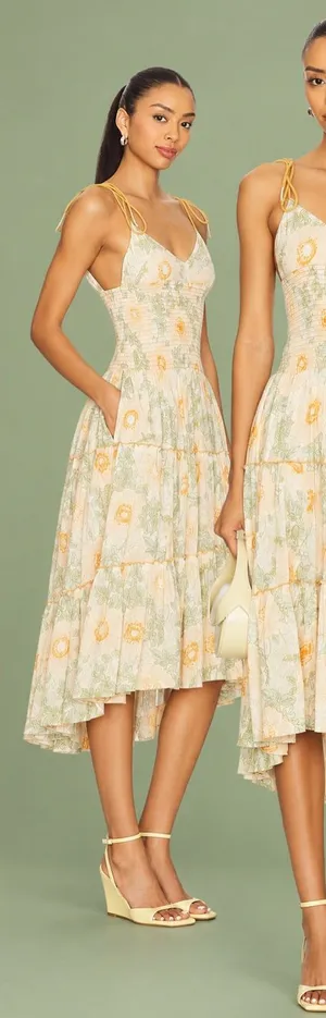 NWT Free People Adriel Floral Midi Dress Ivory Combo M $168 thumbnail 1