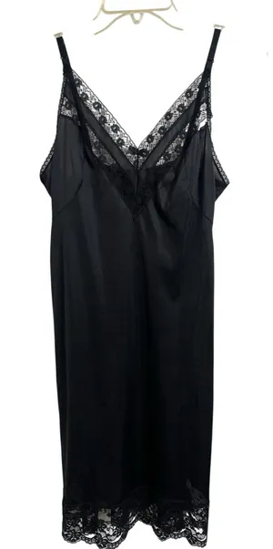 Vtg Ashley Taylor Black Nylon Floral Lace Slip Dress Nighty 34 FLAW Whimsigoth thumbnail 1