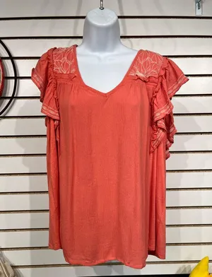 Knox Rose Coral Blouse with Ruffle Sleeves like new thumbnail 2