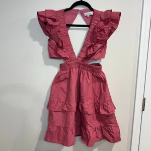 Runway Scout Womens Ruffled Cut Out Backless Rose Pink Mini Dress Size XS Cotton thumbnail 3