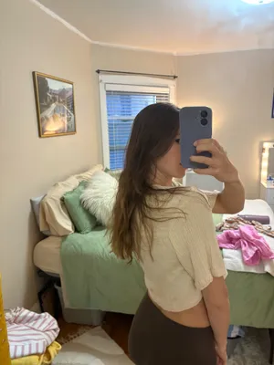 Zara Seersucker tan crop top thumbnail 3