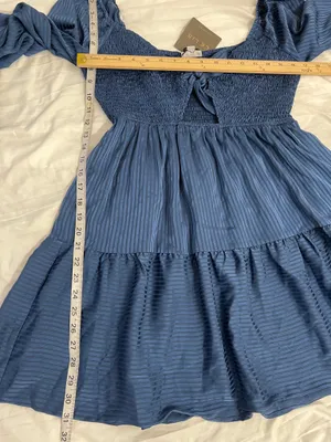Le Lis Blue Smocked Babydoll Mini Dress Tie Front Boho size M thumbnail 8