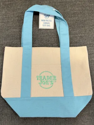VIRAL: Trader Joe's Cream Tote with Light Blue Trim thumbnail 3