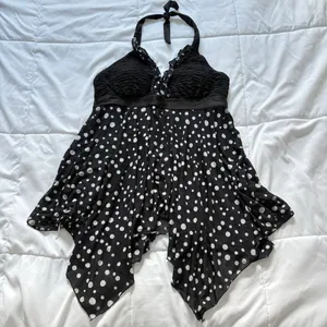 Womens Swimsuit Bathing Suit Black White Polka Dot‎ Beach Summer Goth Grunge thumbnail 1