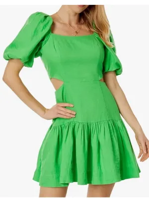 Lilly Pulitzer Kylanne Puff Sleeve Linen Mini Dress in Gecko Green thumbnail 1