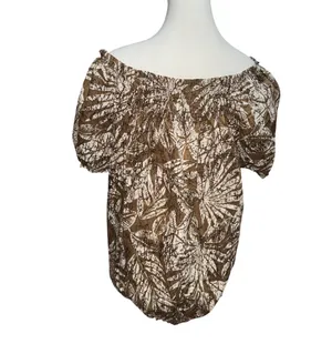 Brown leaf tropical print peasant top  thumbnail 3