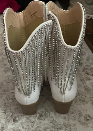 White Sequin Fringe Boots Size 6.5 thumbnail 3