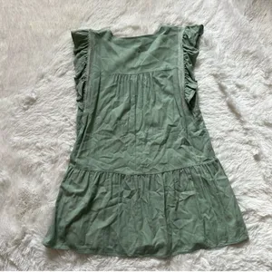 New In Sage Green Pleated Mini Dress - Linen Blend - Ruffle Sleeve - Size M thumbnail 8