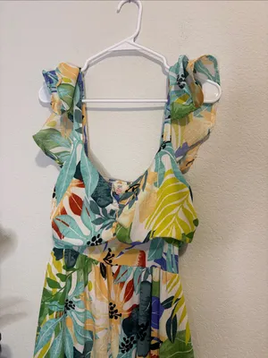 Medium ruffle sleeve Floral Tropical tiered Maxi Dress - Green Multi thumbnail 3