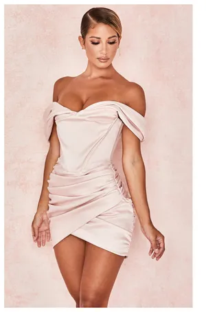 NEW House of CB Coraline Blush Satin Corset Dress Size Medium thumbnail 16