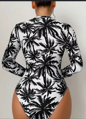 Size small palm tree one piece swimsuit Black thumbnail 2
