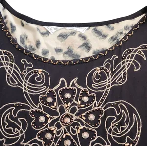 Studio X Y2K Leopard Beaded Embellished Tunic Top Shirt Black Large Boho thumbnail 3