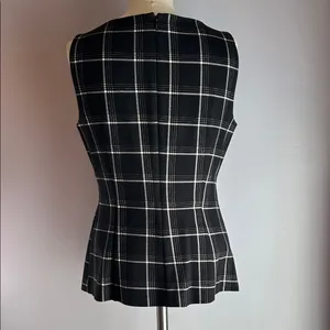 White House Black Market sleeveless black and white plaid asymmetrical hem top thumbnail 2