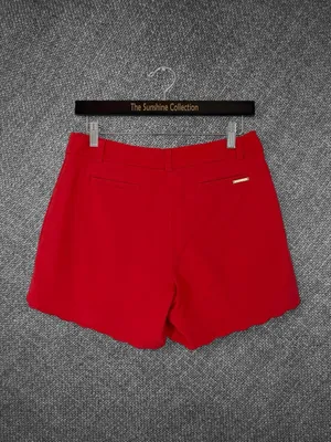 Women’s Red Scalloped Hem Cotton Blend Short thumbnail 8