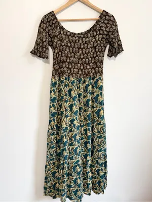 Natural Life Boho Floral Maxi Dress Size Large XL Brown Blue Fall Western thumbnail 2