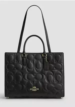 NWT Coach Maggie Large Tote Bag In Signature Leather Black 100% Authentic thumbnail 1