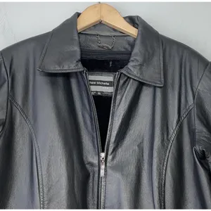 Michael Michelle Genuine Leather Jacket Women Size XL Black Coat Removable Liner thumbnail 3