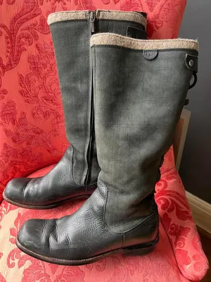 UGG Black Tall Leather and Fabric Lace-Up Boots with Wool Lining thumbnail 1