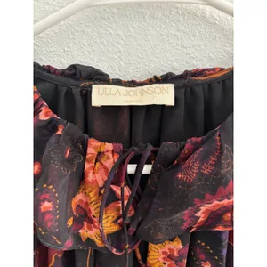 Ulla Johnson Adara Dress Womens 2 Black‎ Orange Mini Floral Silk Smocked Party thumbnail 4
