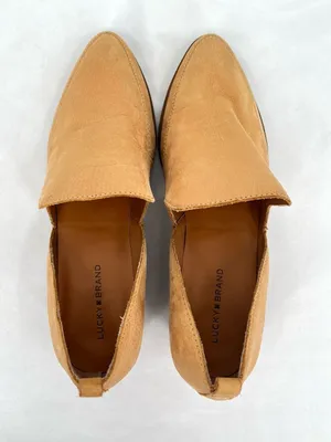 Lucky Brand Mahzam Camel Tan Leather Cutout Pointed Toe Stacked Heel Booties 9M thumbnail 5