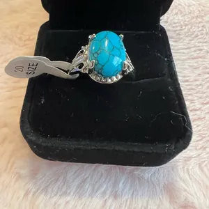 Gorgeous Faux Turquoise and Silver Gemstone Ring Size 20/10 US thumbnail 1