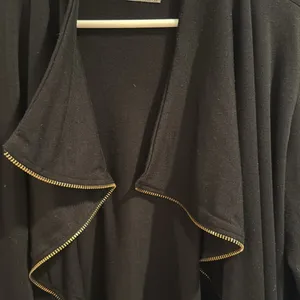 MK2K Black Draped Cardigan with Gold Zipper Trim thumbnail 2