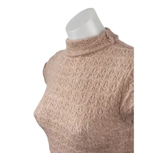 Zara Women's Pink Lace Floral Short Sleeve Mock Neck Knit Blouse Top Size L thumbnail 3