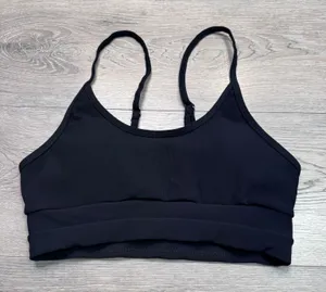 Womens Black Ribbed Sports Bra Adjustable Straps Padded‎ Activewear Top Size M thumbnail 1