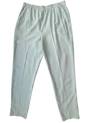 Adrienne Vittadini Silk Striped Pajama Lounge Pants Womens M Green White Vintage thumbnail 1