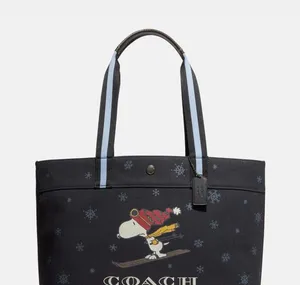 Coach Peanuts Large Tote With Snoopy Ski Motif Denim Multi thumbnail 1