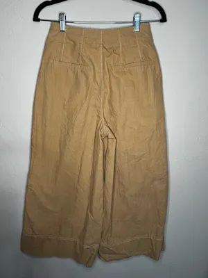 Zara TRF Super Wide Leg‎ High Rise Crop Tan Boho Trouser Pants thumbnail 9