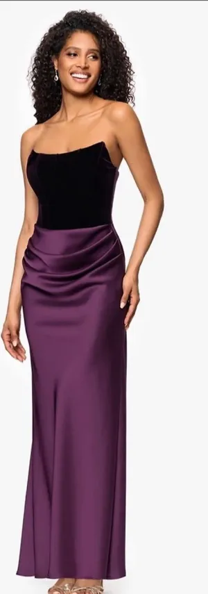 NWT Betsy & Adam Velvet Satin Plum Gown Dress Size 12 thumbnail 1