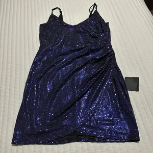 Lulus Women’s Shiny Purplish Blue Party Dress Sz XL Gathered Side thumbnail 3