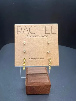 RACHEL Rachel Roy Gold Tone Rhinestone Stud 3 Pair Earring Set thumbnail 2
