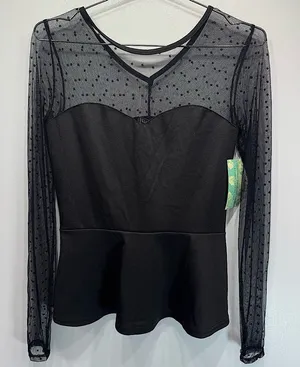 Black Sheer Polka Dot Lace Peplum Top Sweetheart Bodice Rock Steady Whimsigoth thumbnail 1