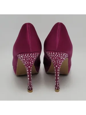 Fusia Pink Rhinestones Heel Satin Pumps Shoes By Olsenboye Size 7 thumbnail 4