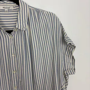 Madewell Central Shirt Dalton Stripe Blue Shirred Button Down Short Sleeve M thumbnail 4