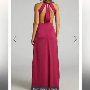 Showpo lonni high neck cut out maxi dress with leg split in berry satin thumbnail 10