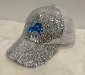 Detroit Lions logo hat! Glitter sequin trucker baseball cap! thumbnail 6