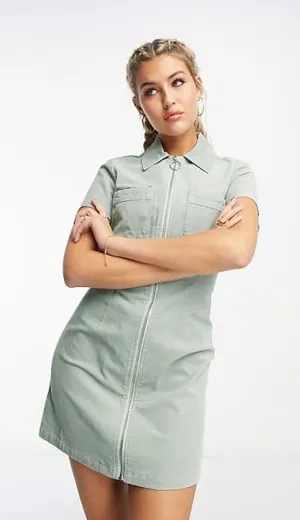 🍒🌸AMTIOUS green zip front denim dress✨ thumbnail 1