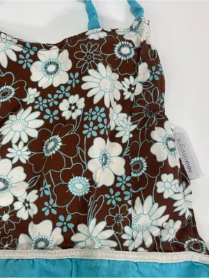 Vtg Retro Style Kitchen Apron Blue Brown Pockets Floral Print Ruffles Coquette thumbnail 5