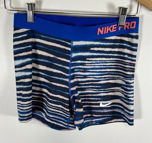 Nike Pro Dri-FIT Women Blue Pink‎ Striped Compression Athletic Shorts Size Large thumbnail 1