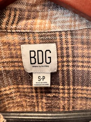 Urban Outfitters Plaid Flannel Shirt Oversized Mixed Media Brown S thumbnail 7