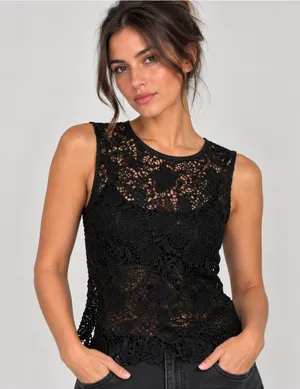 CAbi Black Crochet Lace Top S Dark Romantic Gothic Boho Whimsigoth Witchy thumbnail 1