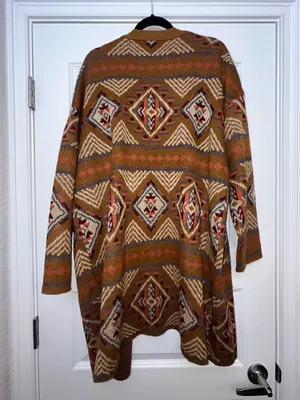 Savanna Jane Geometric Aztec Print Long Open Front Cardigan Sweater Size 2X thumbnail 7